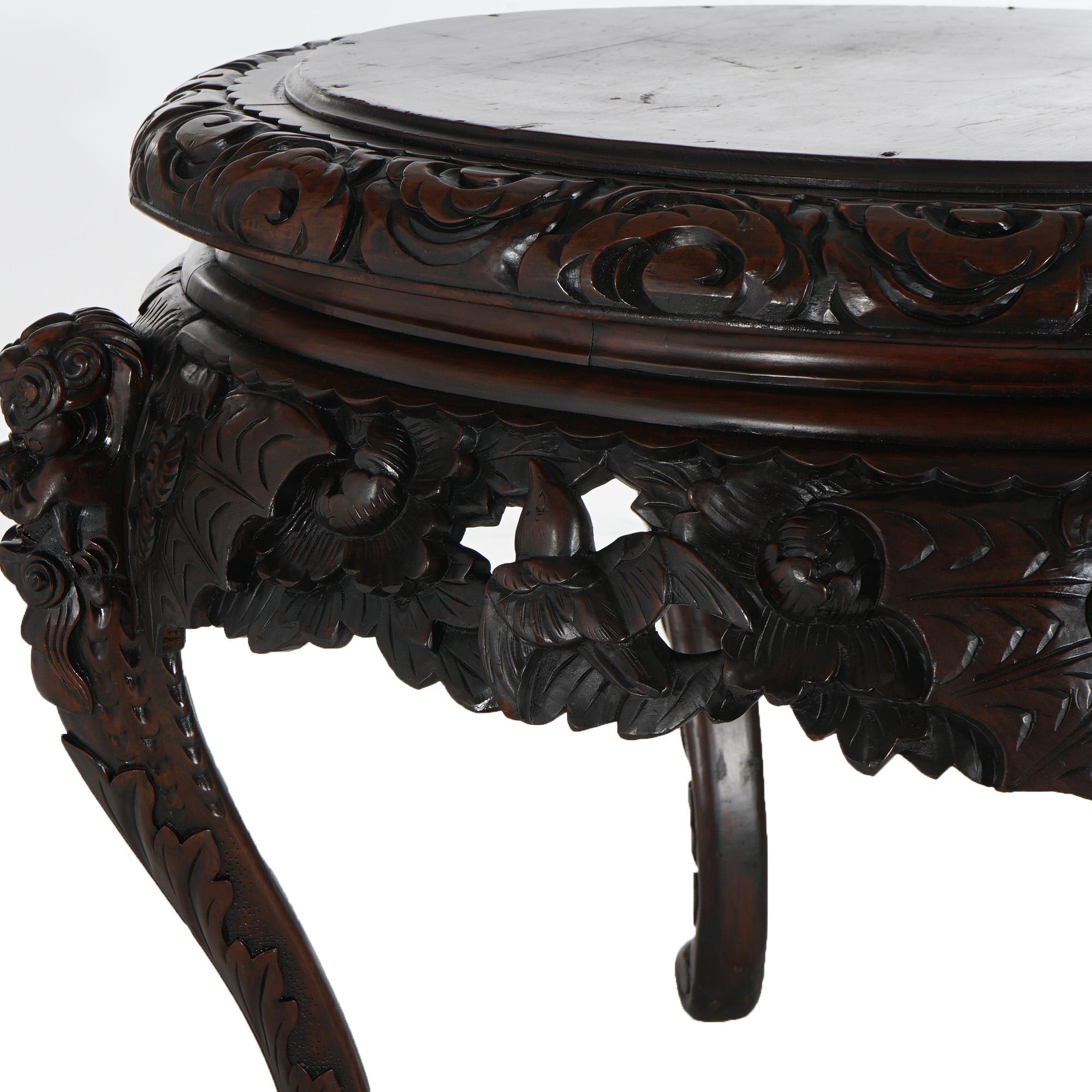 Antique Chinese Heavily Carved Figural Hardwood Center Table C1920 In Good Condition In Big Flats, NY