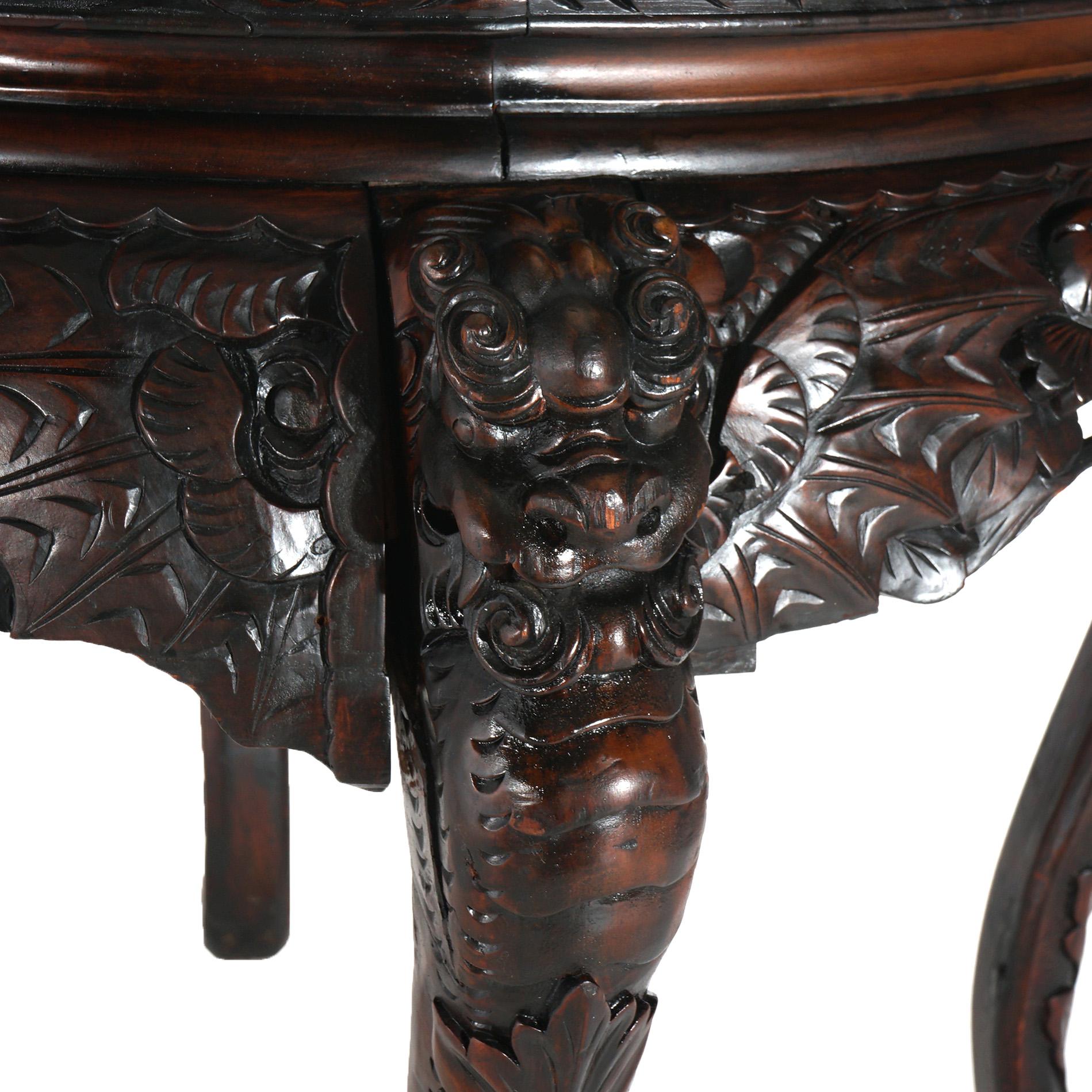 Antique Chinese Heavily Carved Figural Hardwood Center Table C1920 1