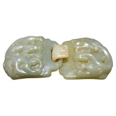 Antike chinesische Hetain Celedon Jade „Gürtelschnallen“ aus Jade  19. Jahrhundert