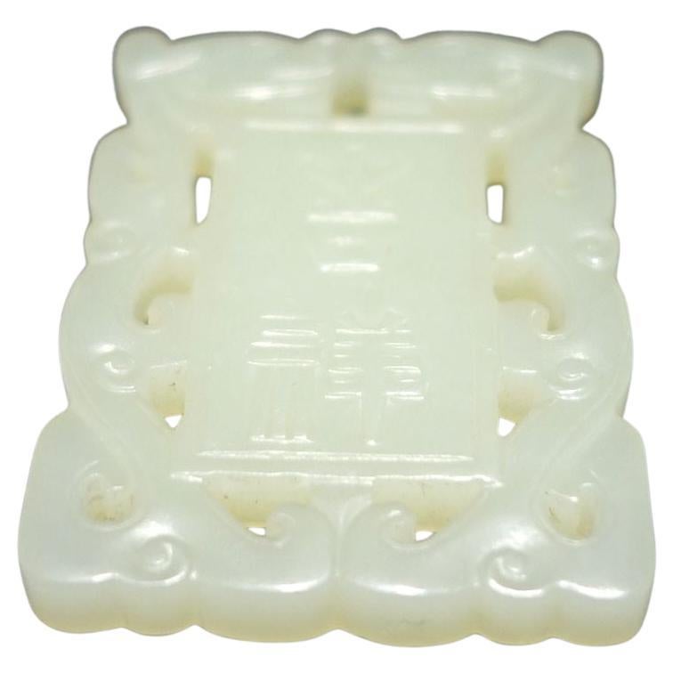 Antique Chinese Hetain White /C Carved Jade Pendant  19th Century For Sale