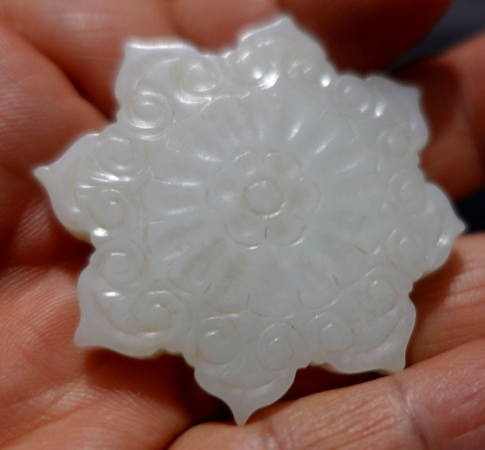 Hand-Carved Antique Chinese Hetain White Carved Jade Pendant  19th Century For Sale