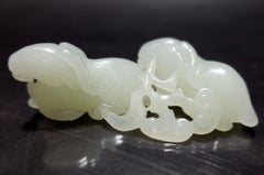 Antique Chinese Hetain White/C Jade Carved Group  "Two Rams"  19th Century