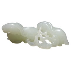 Groupe chinois ancien sculpté en jade de cervidé blanc/C  "Deux béliers  19ème siècle