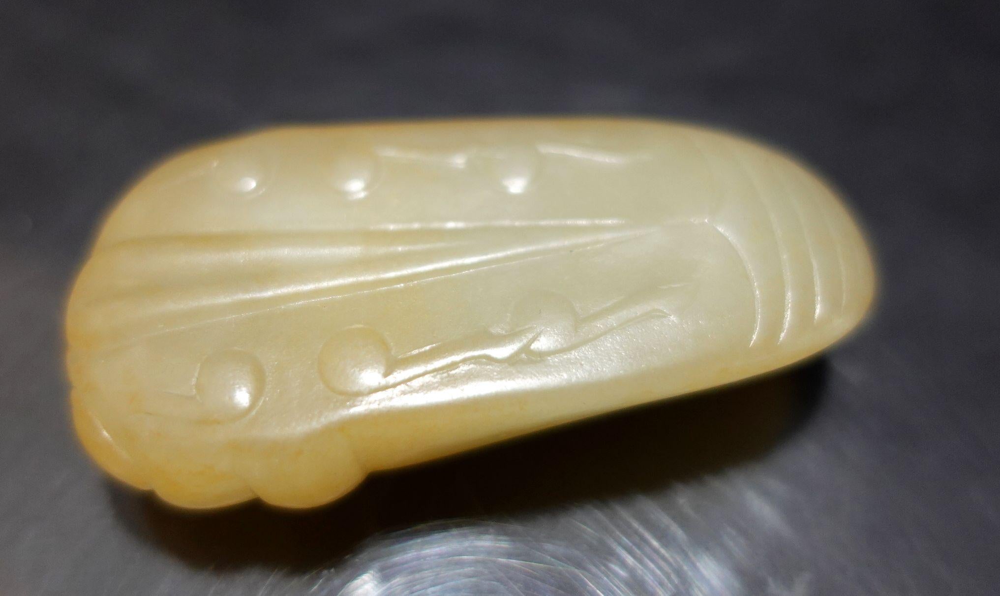 Antike chinesische Hetain-Weiß-Yellowish-Jade „Cicada“ aus Jade  19. Jahrhundert im Zustand „Hervorragend“ im Angebot in Norton, MA