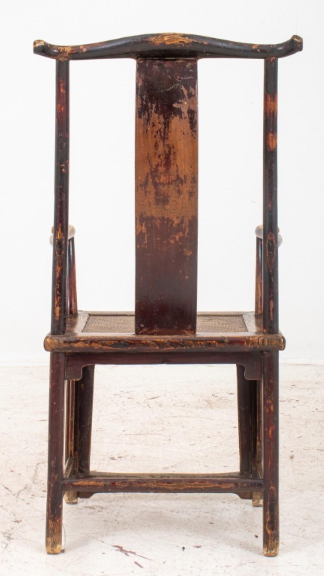 19th Century Antique Chinese High Yoke Back Wood Armchair For Sale