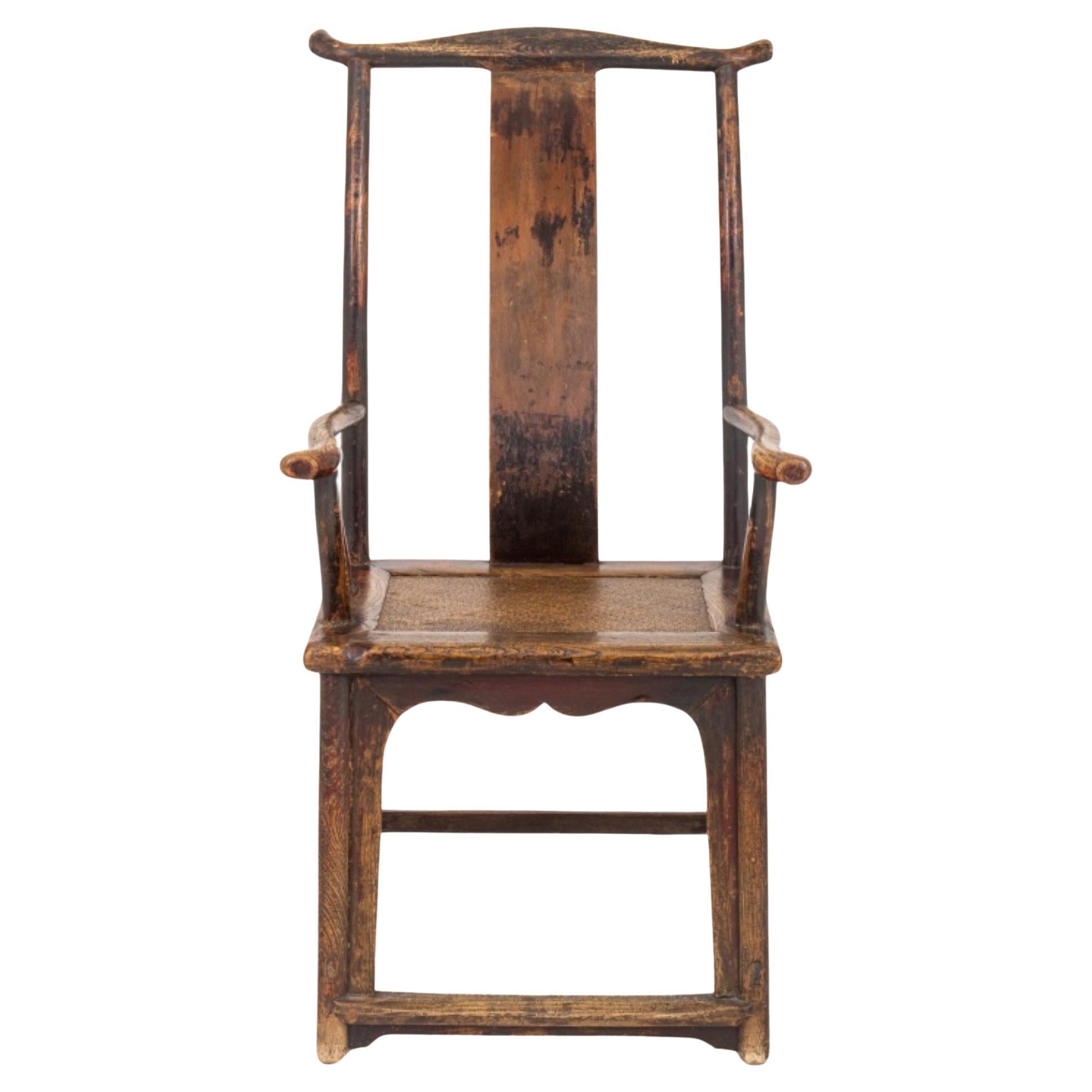 Antique Chinese High Yoke Back Wood Armchair For Sale