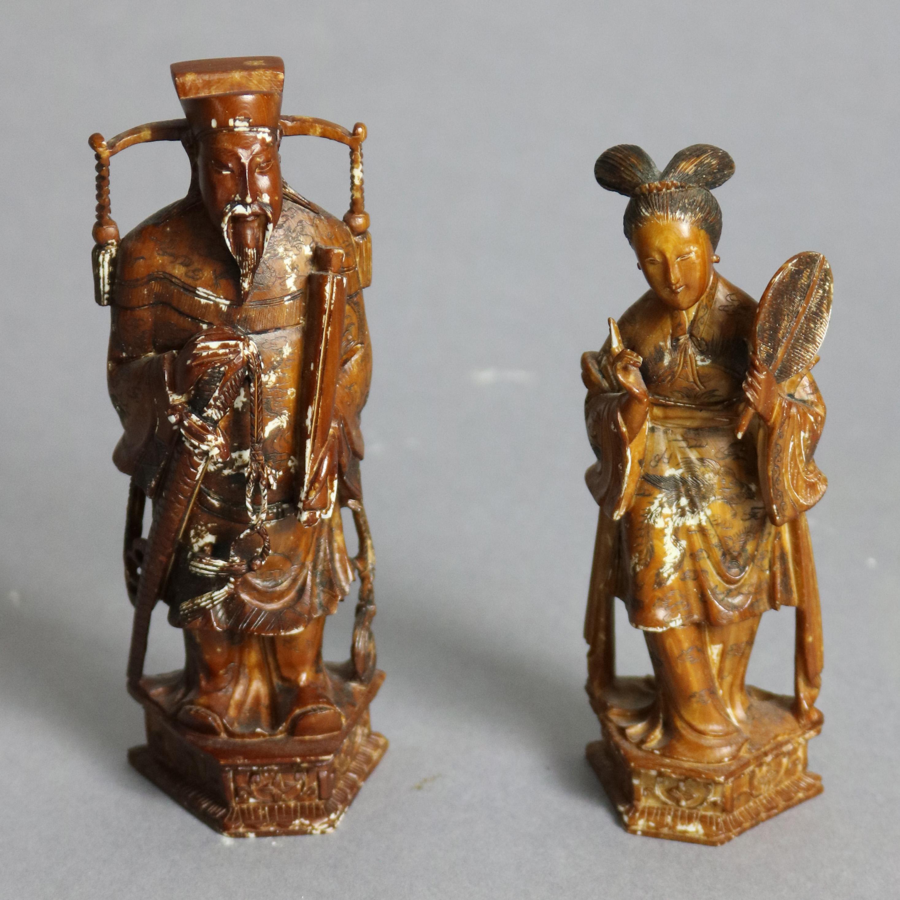 An antique Chinese chess set offers highly detailed hand carved figures, each an individual sculpture, with protective case having individual cradles for each piece and chess board exterior, circa 1920

***DELIVERY NOTICE – Due to COVID-19 we are