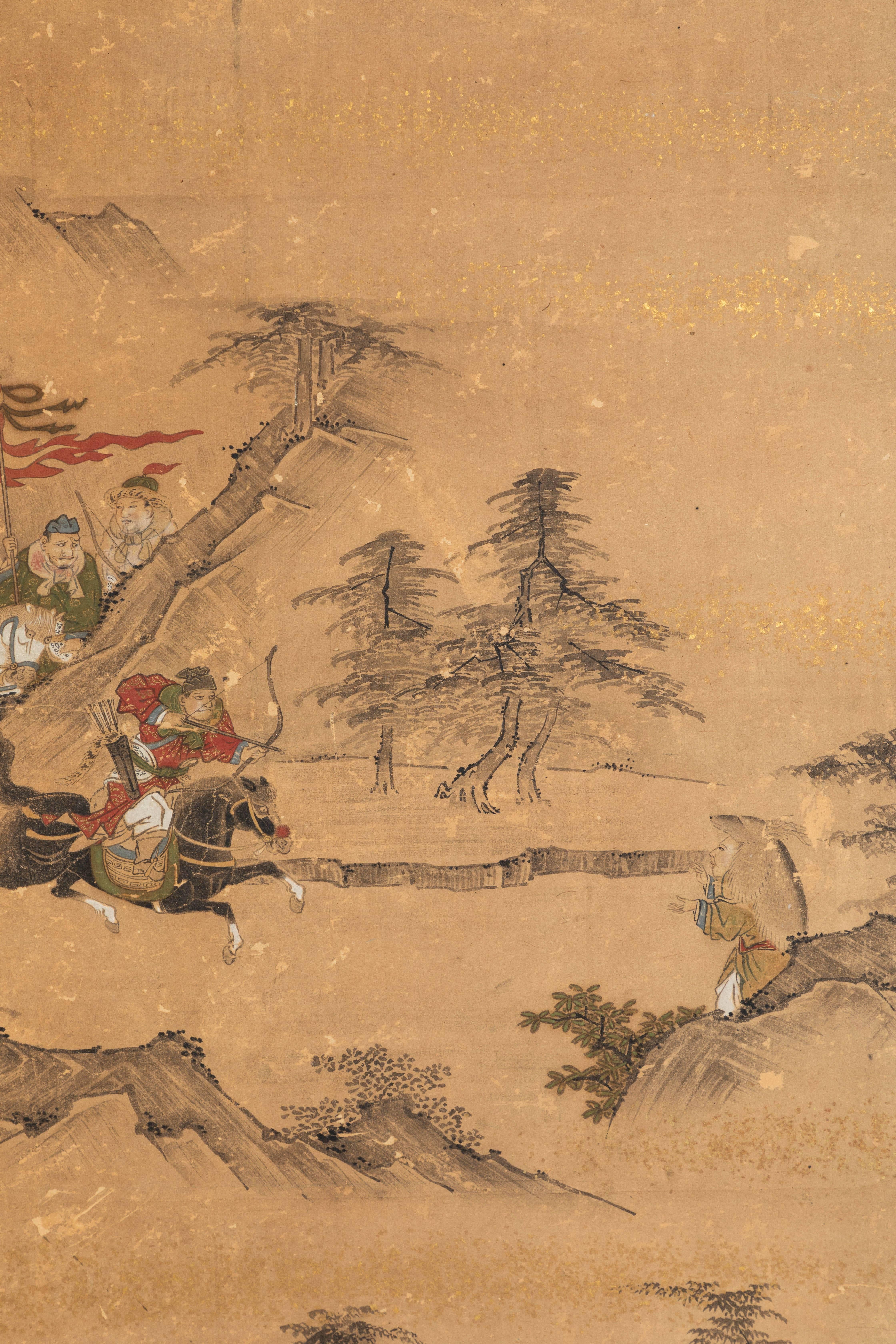 Antique Narrative Japanese Screen Panels on Gold Leaf, c. 1850-60 3