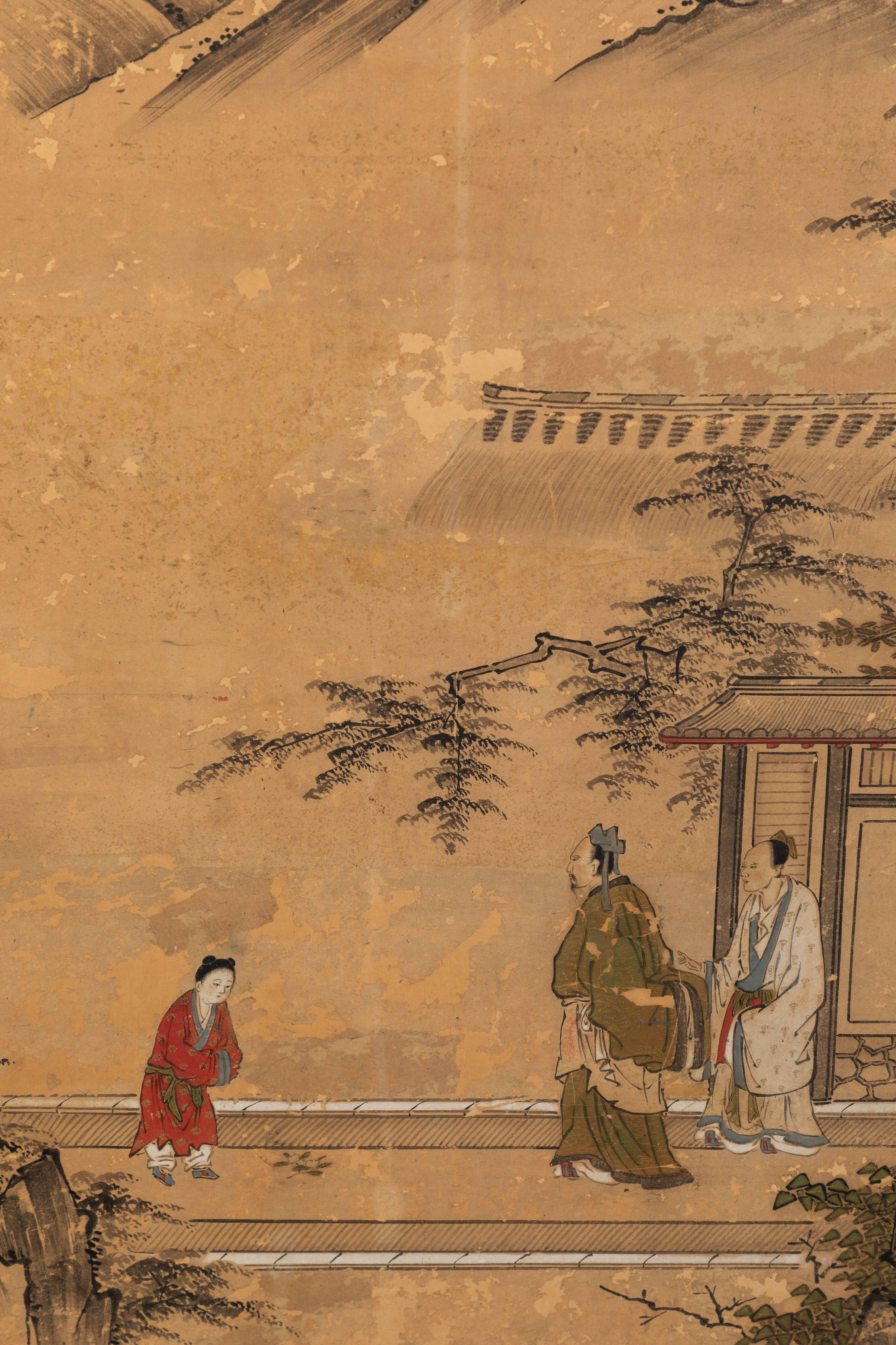 Antique Narrative Japanese Screen Panels on Gold Leaf, c. 1850-60 1