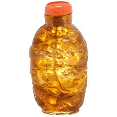 Antique Chinese Honey Quartz Dragon Snuff Bottle