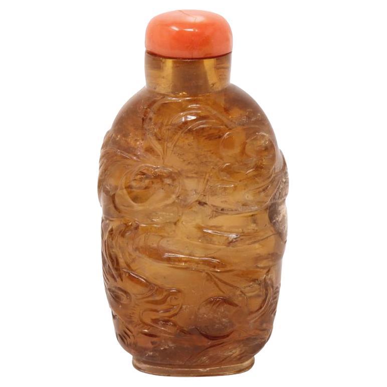 Antique Chinese Honey Quartz Dragon Snuff Bottle