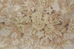 Antique Chinese Hooked Carpet with Neutral Tones, Floral Design, circa 1940s
