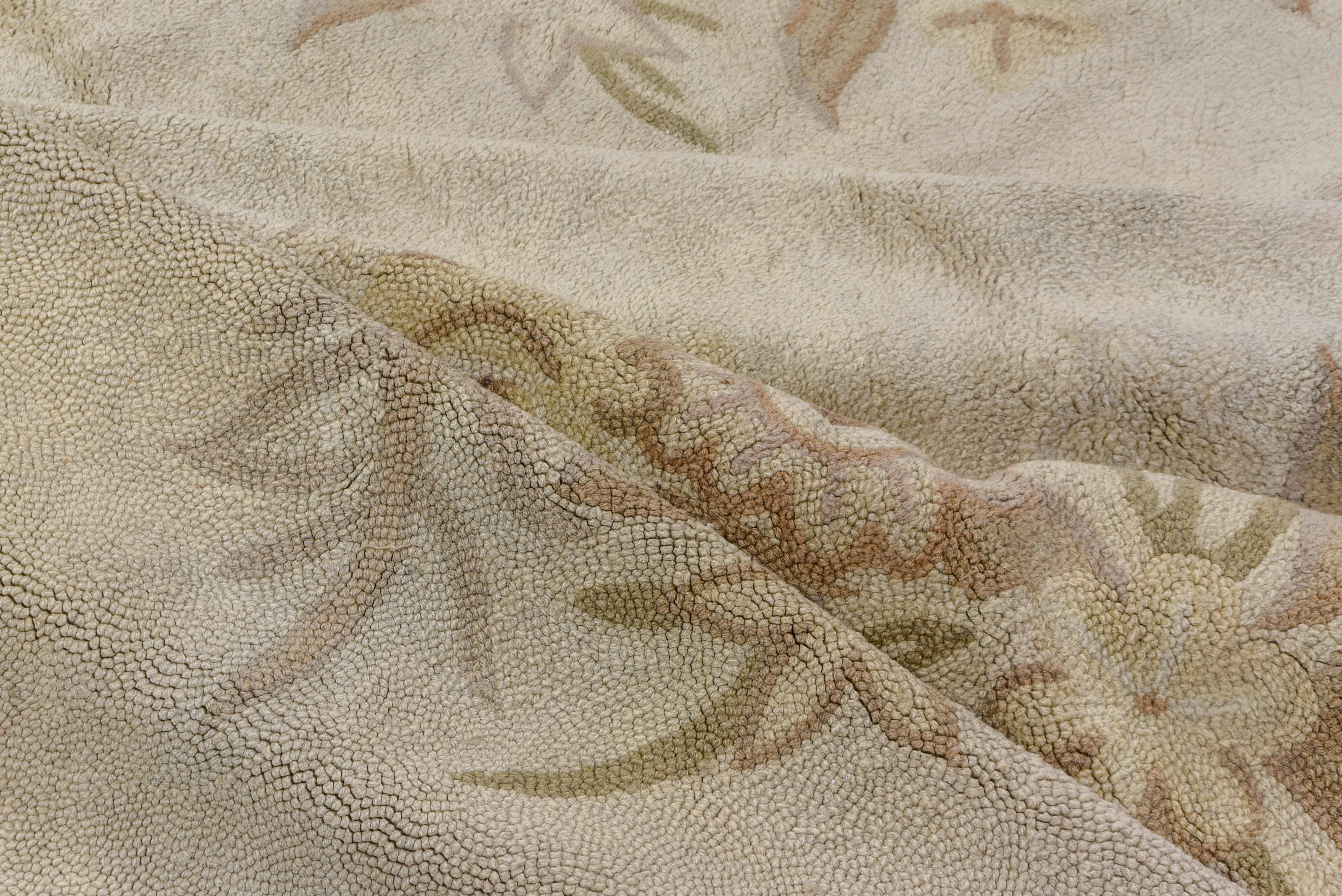 Chinese Export Antique Chinese Hooked Carpet with Neutral Tones, Floral Design, circa 1940s