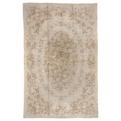 Vintage Chinese Hooked Carpet with Neutral Tones, Floral Design, circa 1940s