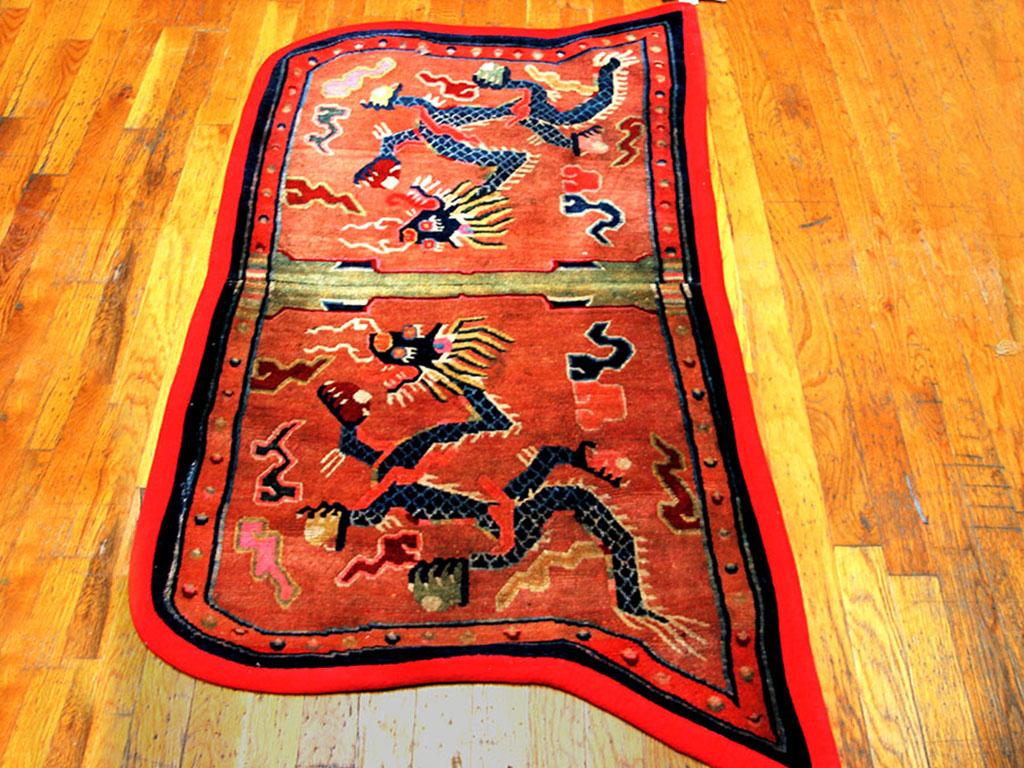 Hand-Knotted Early 20th Century Chinese Tibetan Saddle Cover ( 2'6