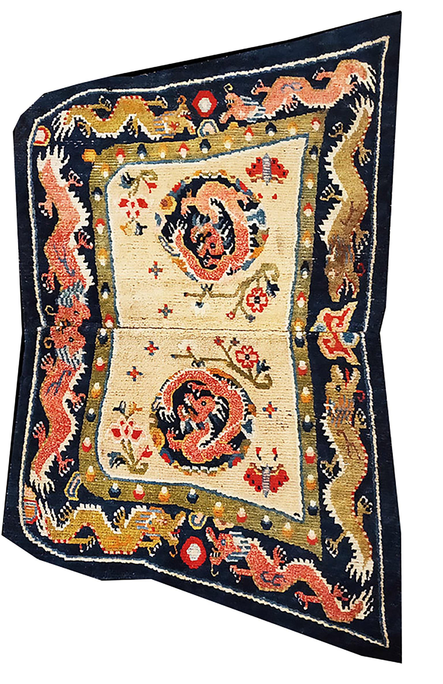 Hand-Knotted Early 20th Century Chinese Tibetan Saddle Cover ( 2'3''x 3'9'' - 69 x 114 ) For Sale