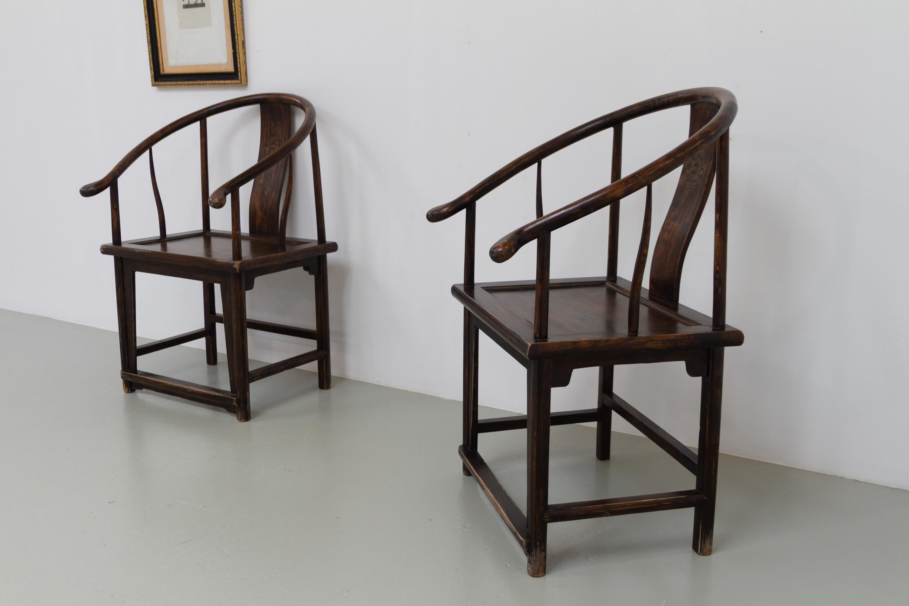 Antique Chinese Horseshoe Armchairs, 1890s. Set of 2. For Sale 7