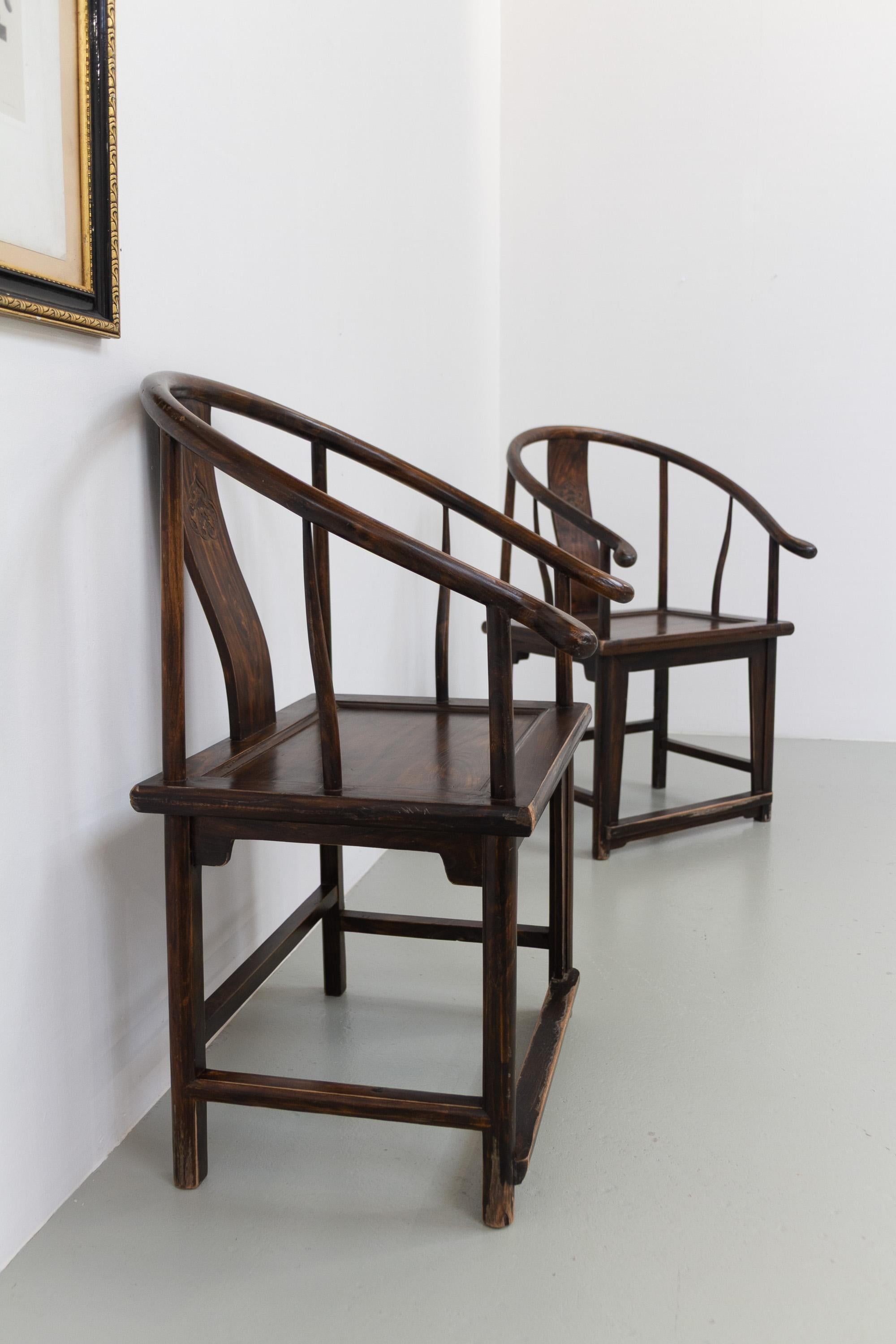 Antique Chinese Horseshoe Armchairs, 1890s. Set of 2. For Sale 10