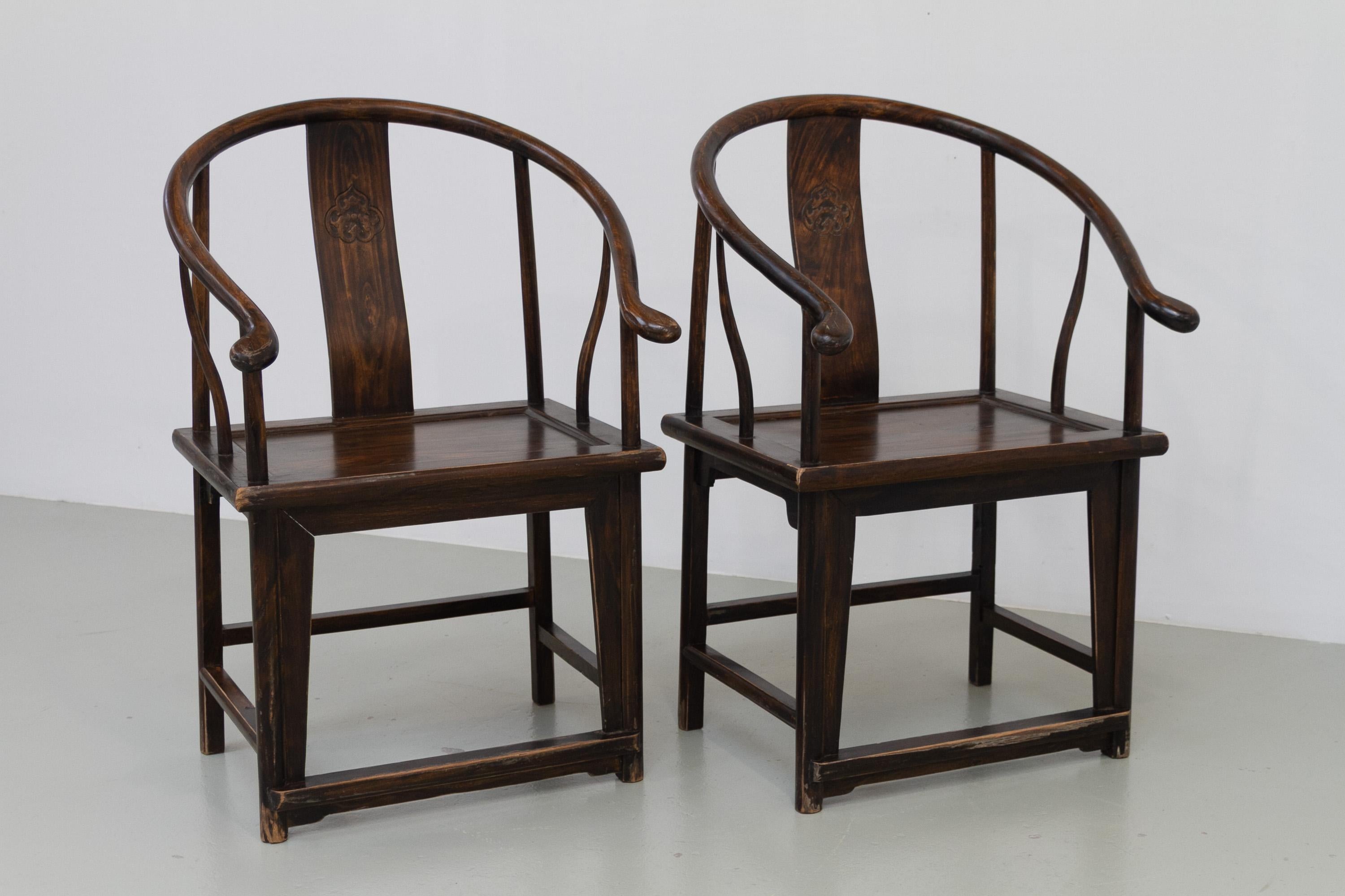 Antique Chinese Horseshoe Armchairs, 1890s. Set of 2. For Sale 11