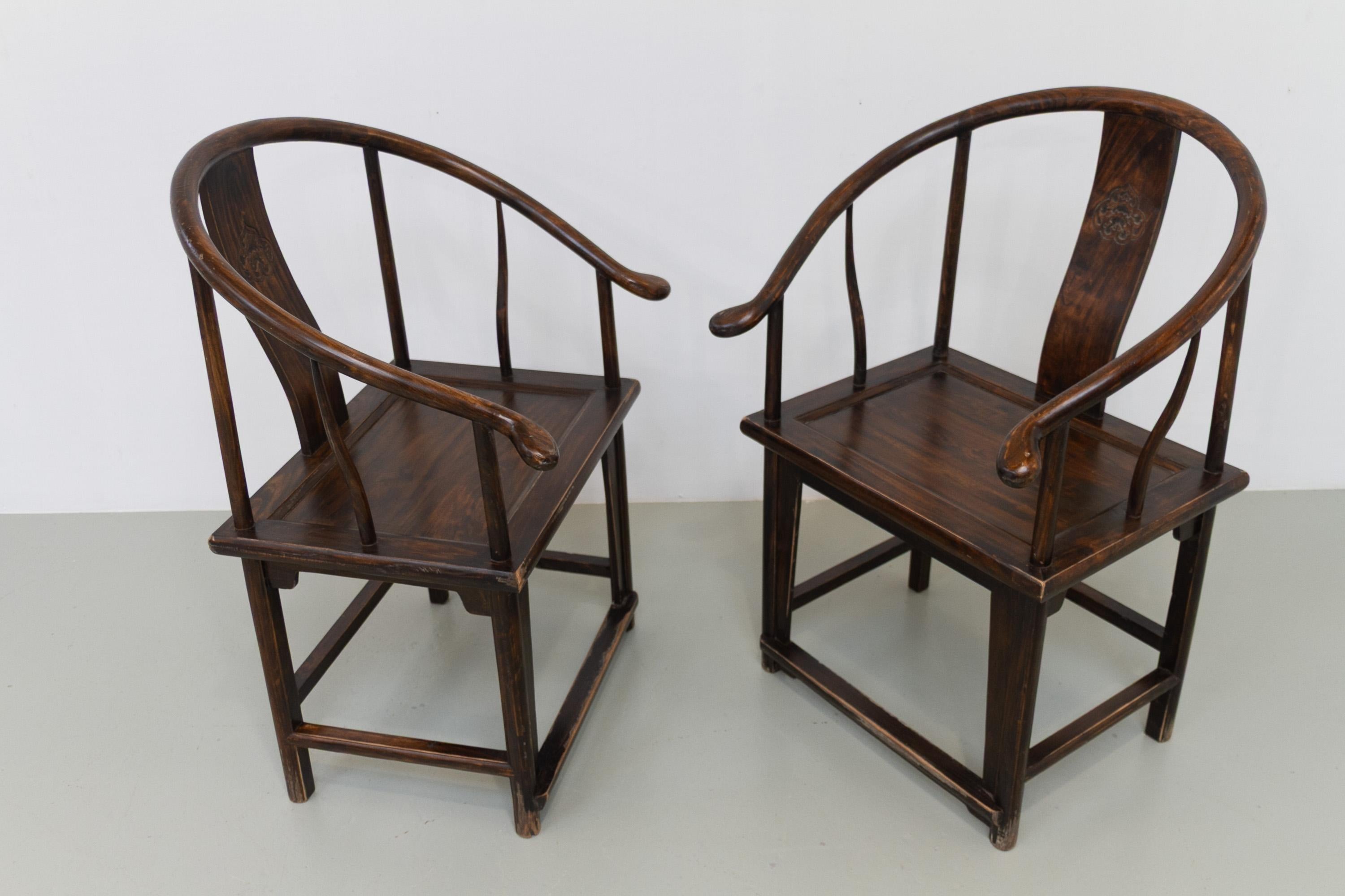 Antique Chinese Horseshoe Armchairs, 1890s. Set of 2. For Sale 12