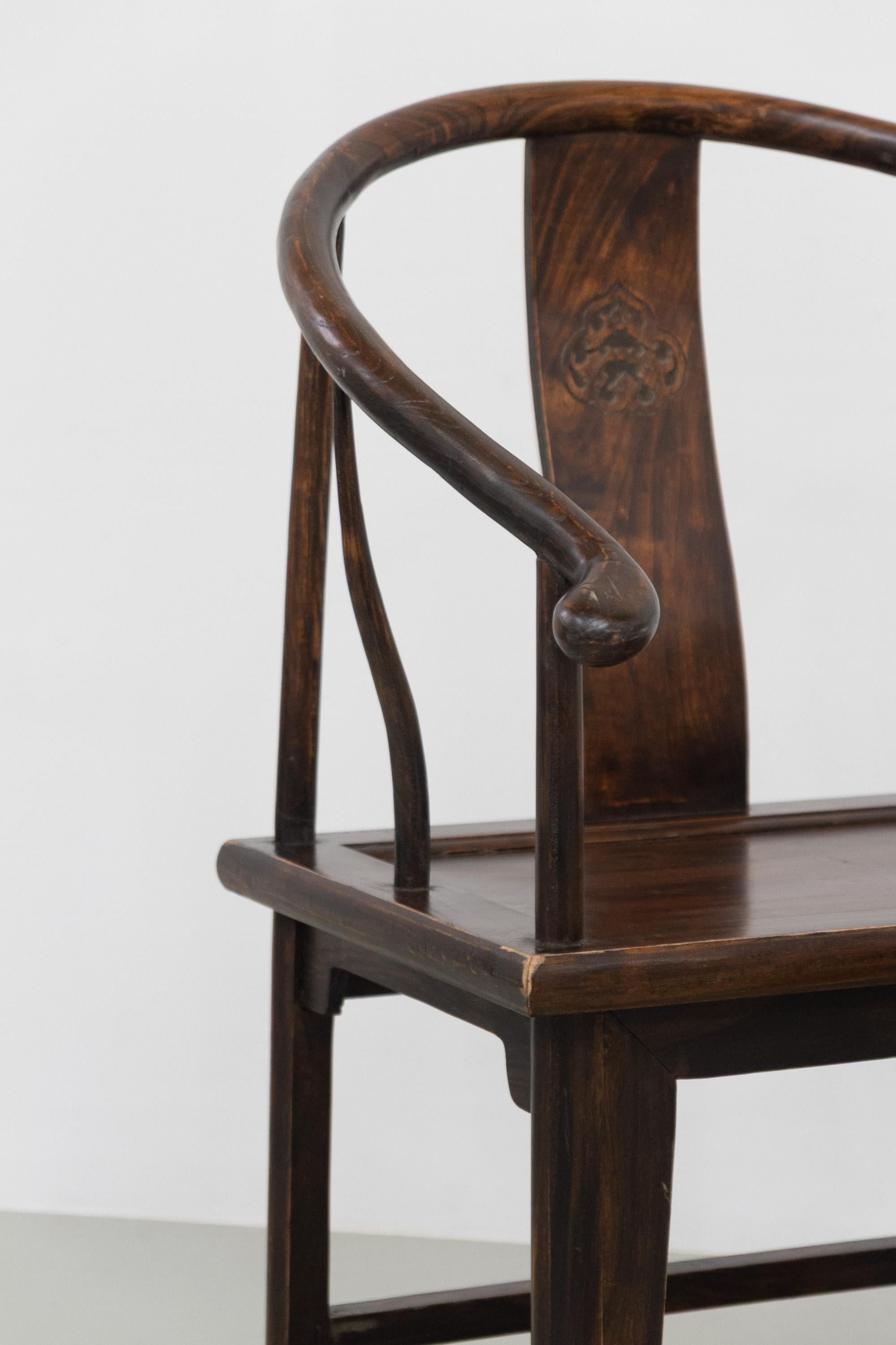 Elm Antique Chinese Horseshoe Armchairs, 1890s. Set of 2. For Sale