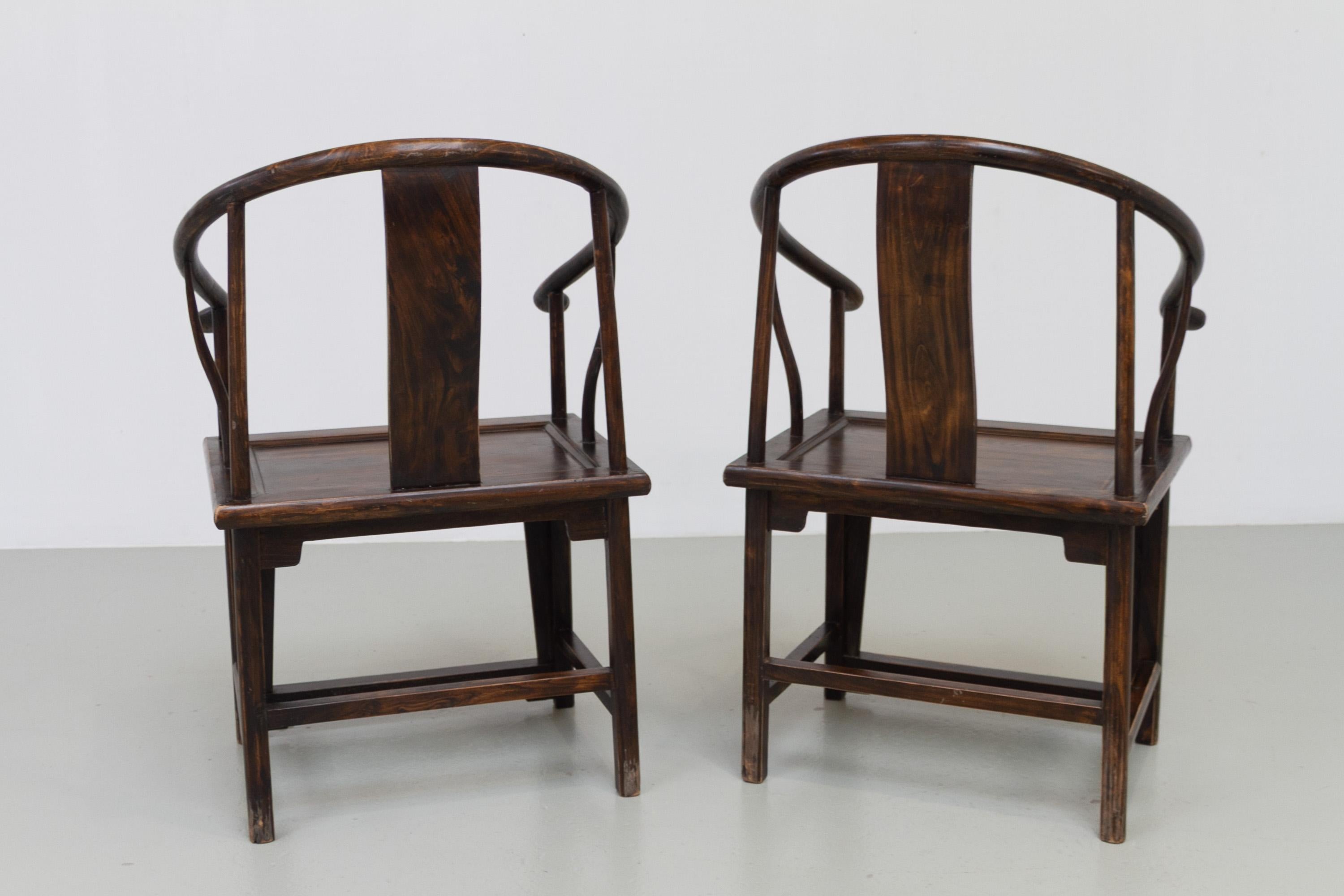 Antique Chinese Horseshoe Armchairs, 1890s. Set of 2. For Sale 3