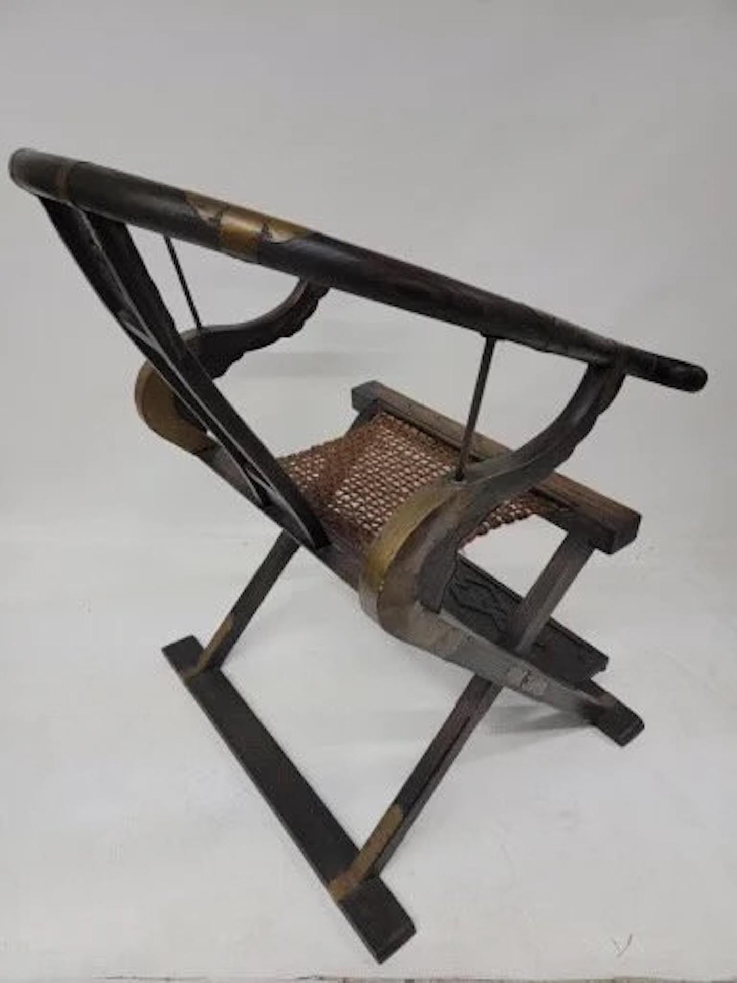 19th Century Antique Chinese Huanghuali Horseshoe Back Folding Throne Chair For Sale