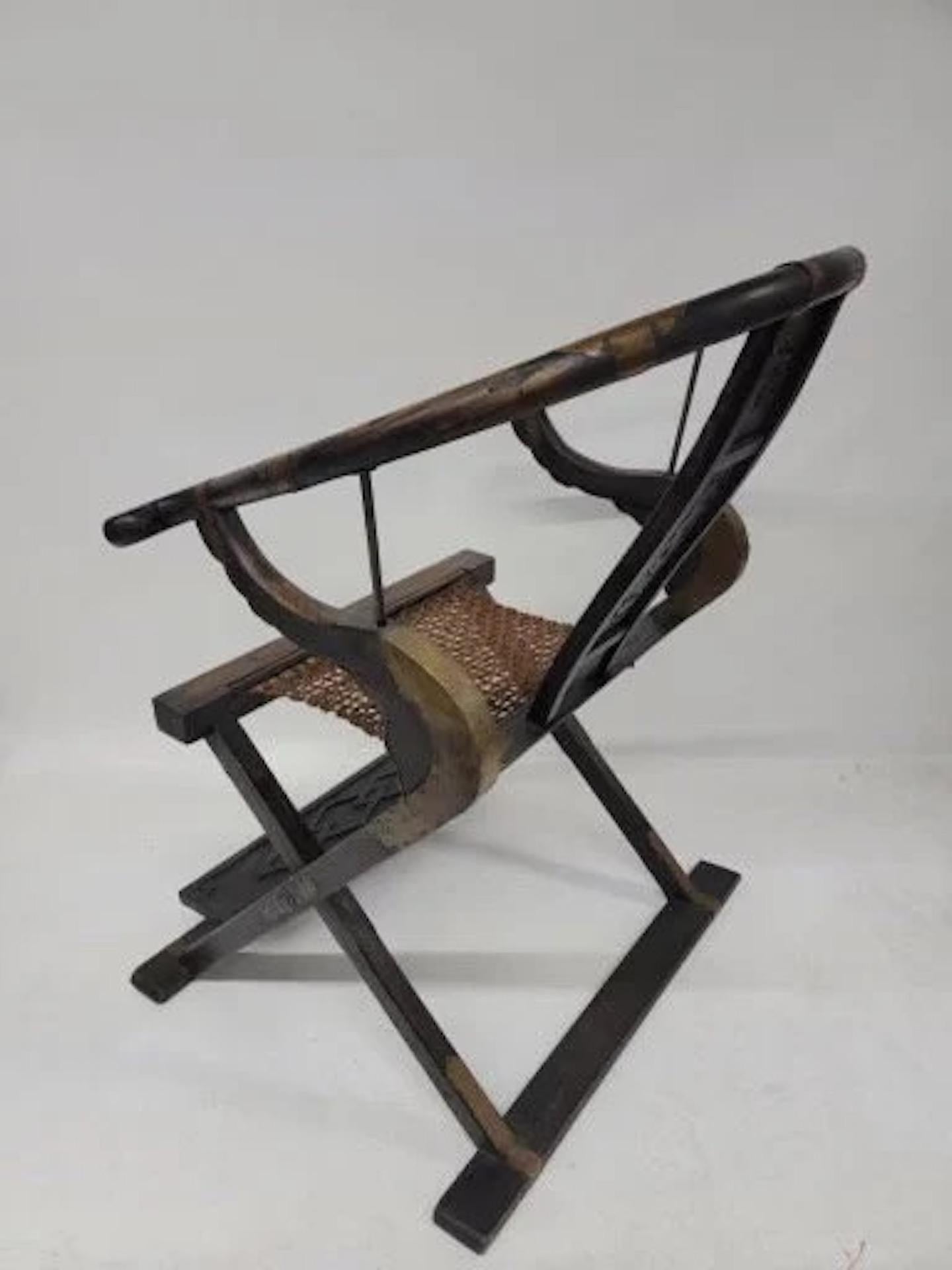 Rosewood Antique Chinese Huanghuali Horseshoe Back Folding Throne Chair For Sale