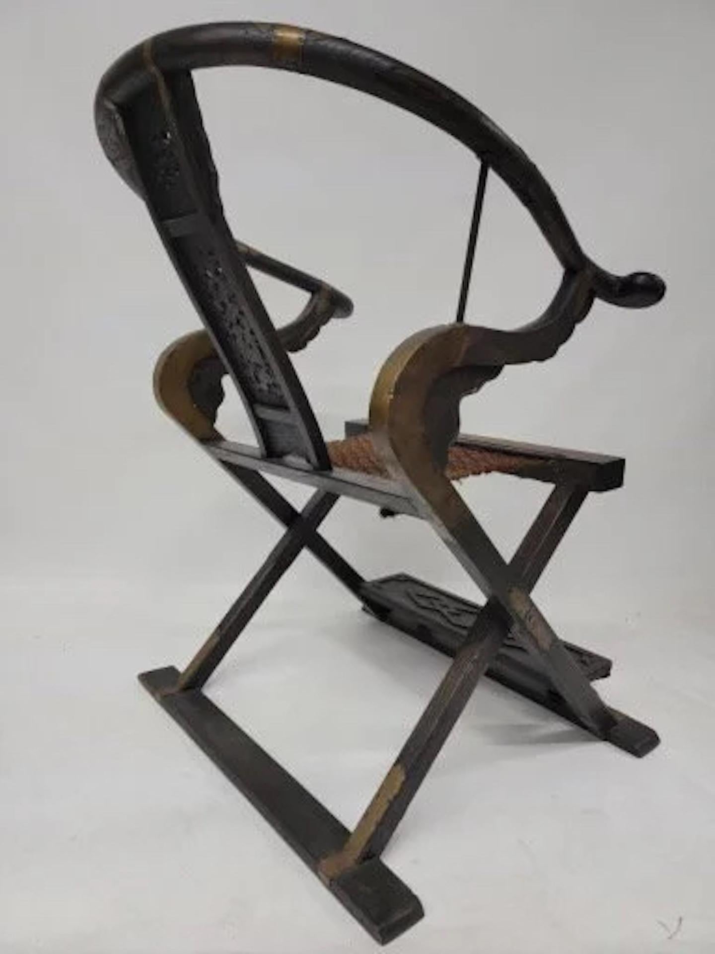 Antique Chinese Huanghuali Horseshoe Back Folding Throne Chair For Sale 2