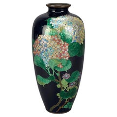 Antique Chinese Hydrangea Floral Enameled Cloisonne Vase 19th C