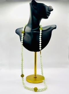 Antique Chinese Icy Jade Opera Necklace with Carved Melon Beads, 15ct Gold Clasp