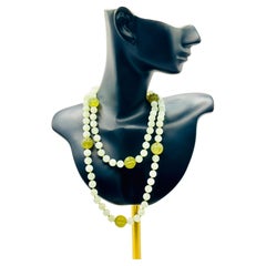 Antique Chinese Icy Jade Opera Necklace with Carved Melon Beads, 15ct Gold Clasp