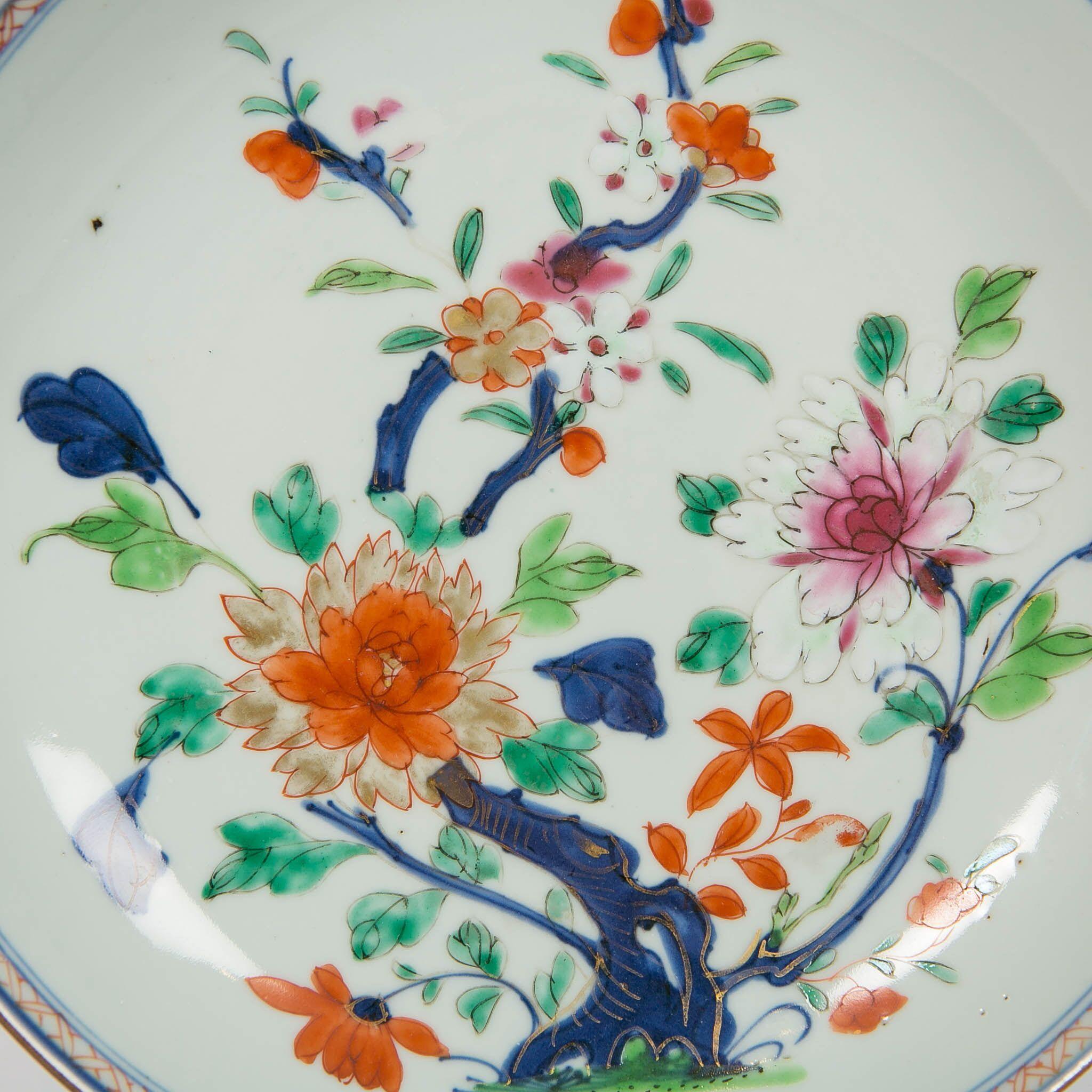 We are pleased to offer this Chinese export dish decorated in the Imari style with peonies budding and in full bloom. In Chinese tradition peonies are known as the king of flowers and symbolize royalty and wealth. This Chinese Imari Porcelain dish