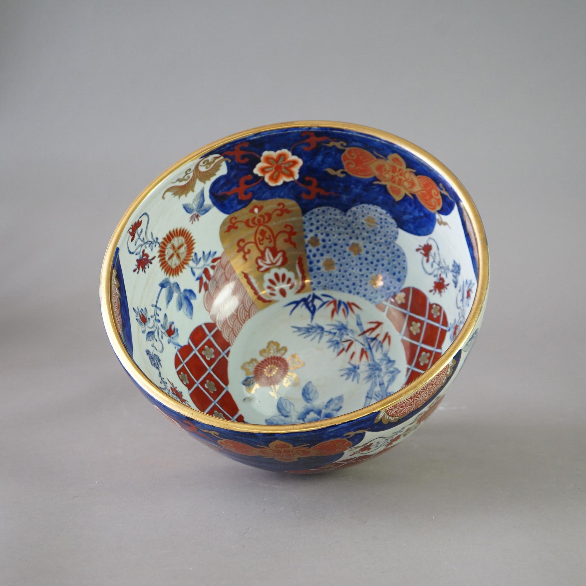 Gilt Antique Chinese Imari Porcelain Oversized Center Bowl Circa 1920 For Sale