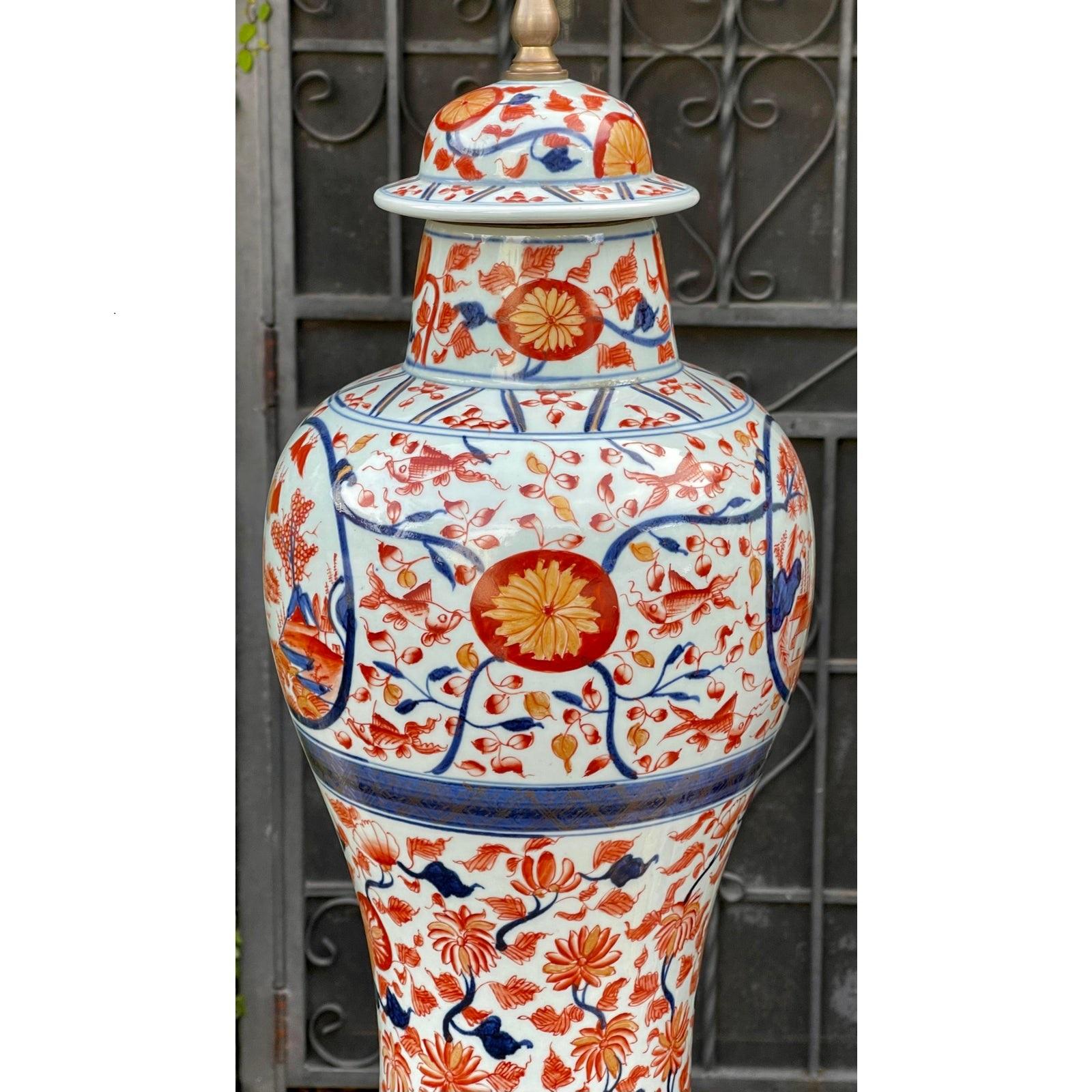 Antique Chinese Imari Pottery Kangxi Jar designer lamps - a Pair.