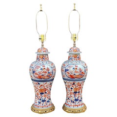 Antique Chinese Imari Pottery Kangxi Jar Designer Lamps, a Pair