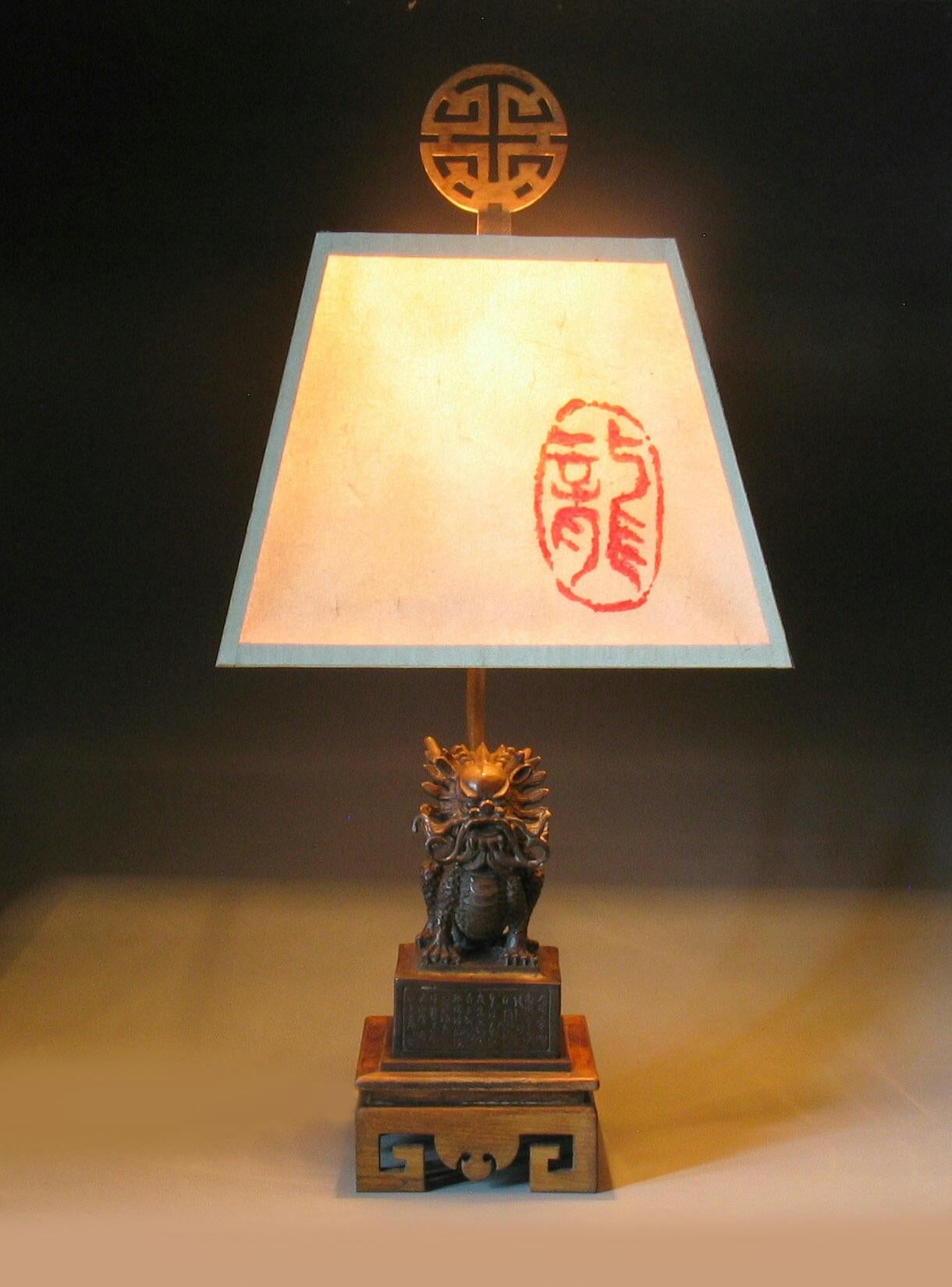 Antique Chinese Imperial Dragon Bronze Seal Mounted as a Lamp Late Qing Dynasty 6