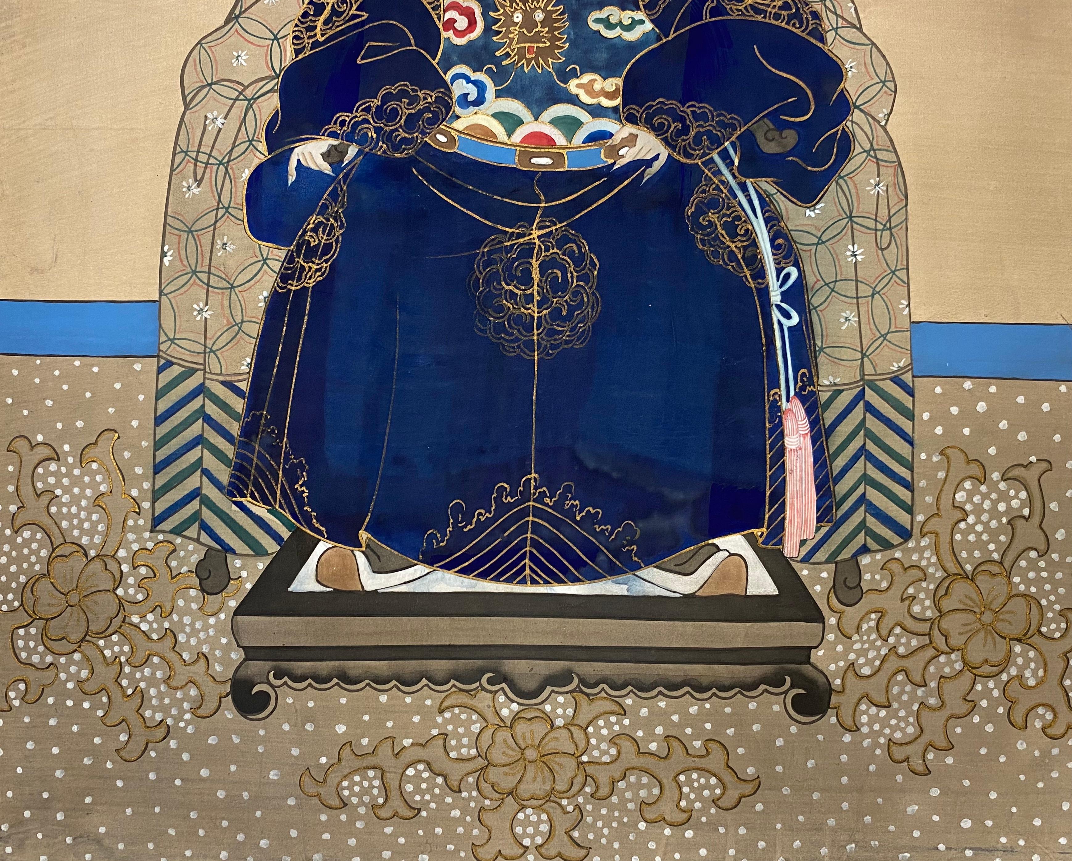 Ming Ancienne peinture d'empereur imprial chinois sur soie, ancien empereur en vente