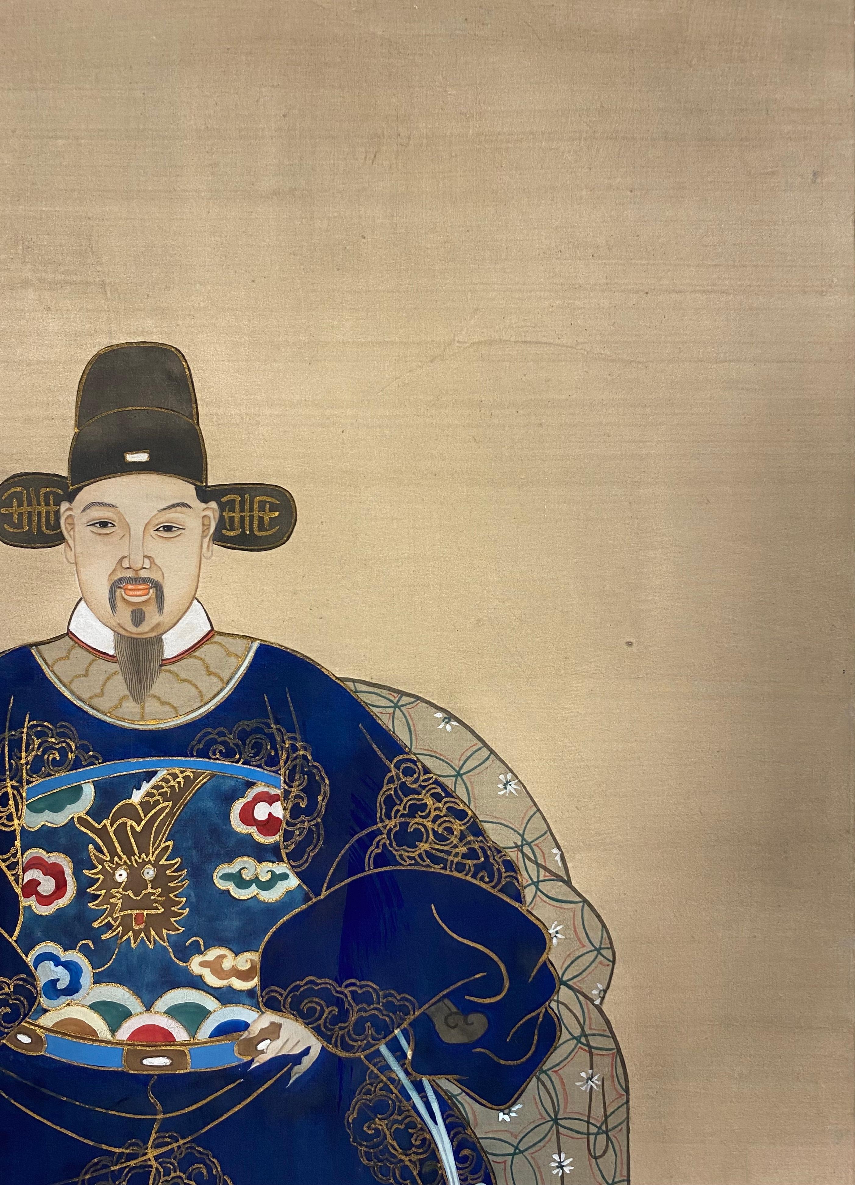 Chinois Ancienne peinture d'empereur imprial chinois sur soie, ancien empereur en vente