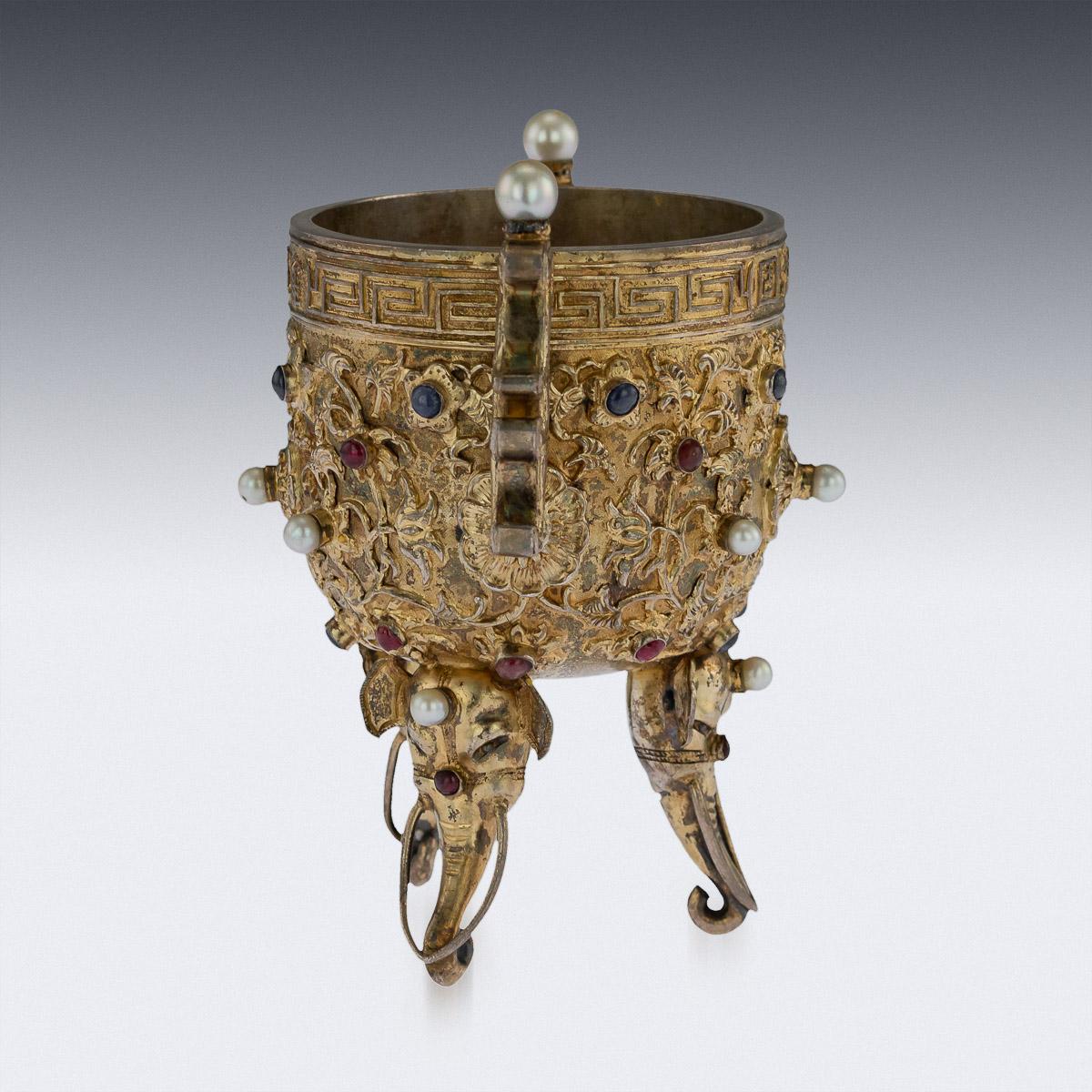 19th Century Antique Chinese Impressive Gem Set and Silver Gilt Emperors Cup, circa 1880