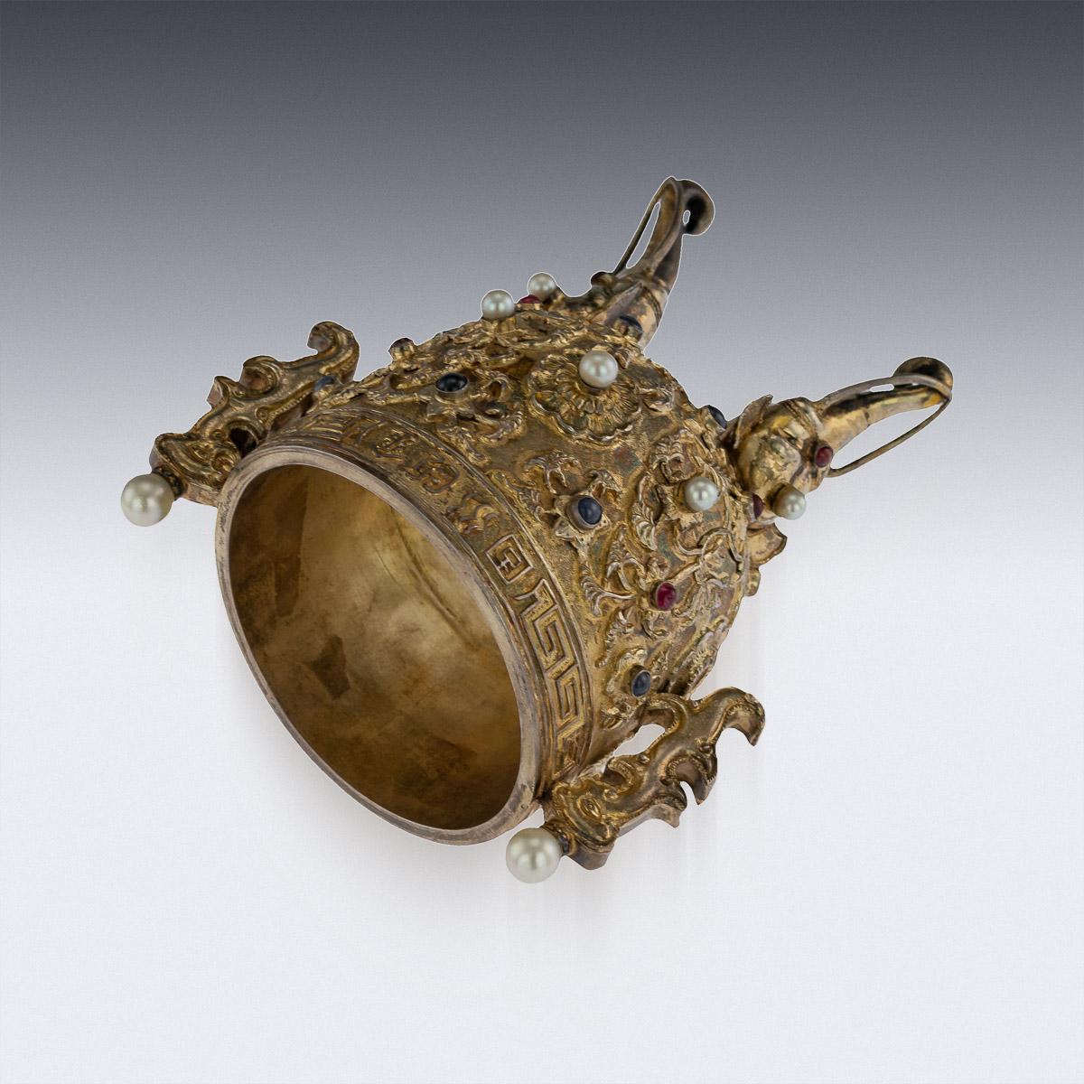 Antique Chinese Impressive Gem Set and Silver Gilt Emperors Cup, circa 1880 2