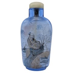 Antique Chinese Inside Painted Blue Glass Snuff Bottle Republic 19-20c IPSB