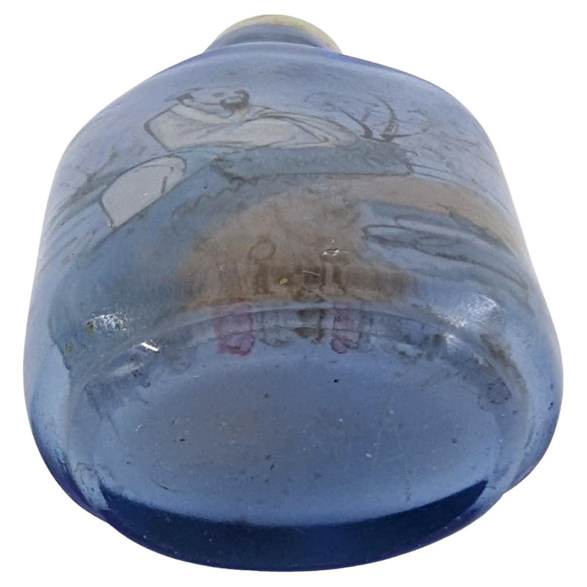 Antique Chinese Inside Painted Blue Glass Snuff Bottle Republic 19-20c IPSB For Sale 1