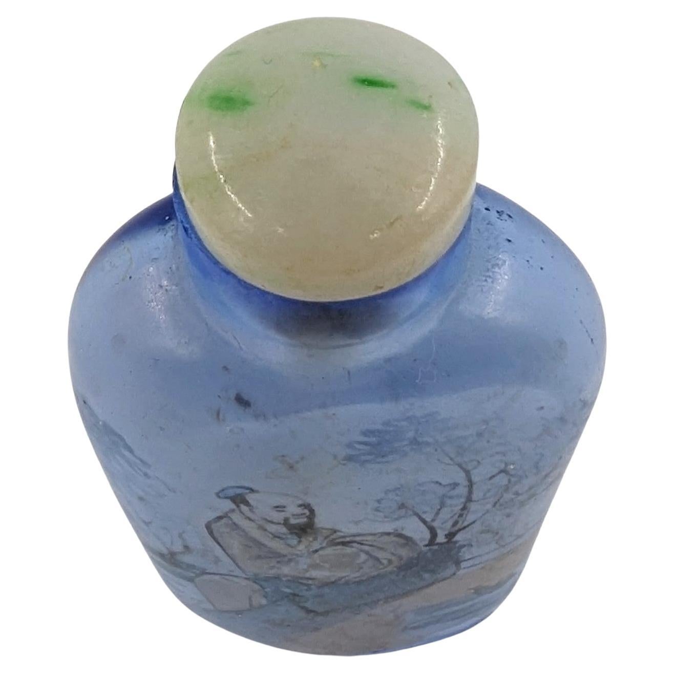 Antique Chinese Inside Painted Blue Glass Snuff Bottle Republic 19-20c IPSB For Sale 2