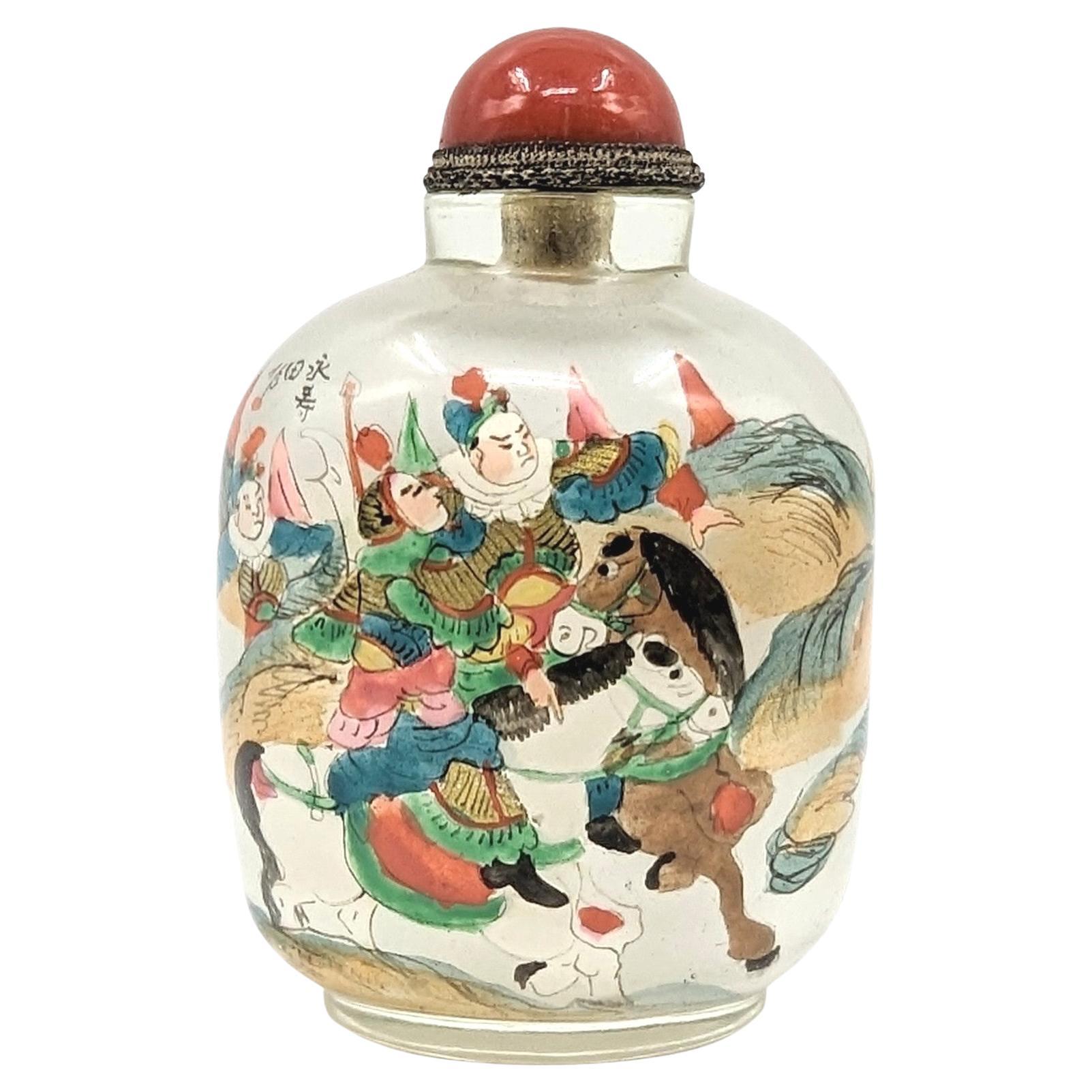 Antike chinesische Schnupftabakflasche aus bemaltem Glas „Yong Shoutian“ Republik IPSB