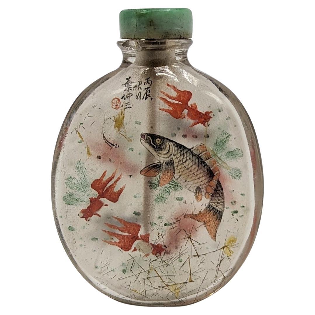 Antique Chinese Inside Painted Hair Crystal Snuff Bottle "Ye Zhongsan"  ROC IPSB