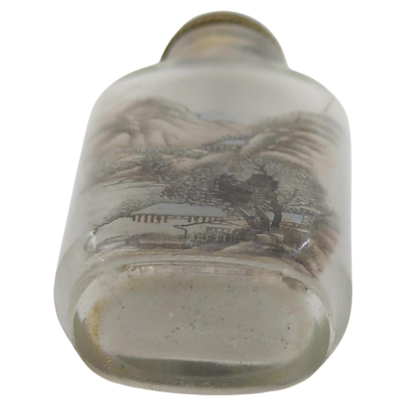 Cut Glass Antique Chinese Inside Painted Mini Snuff Bottle Shanshui Late 19-20c For Sale