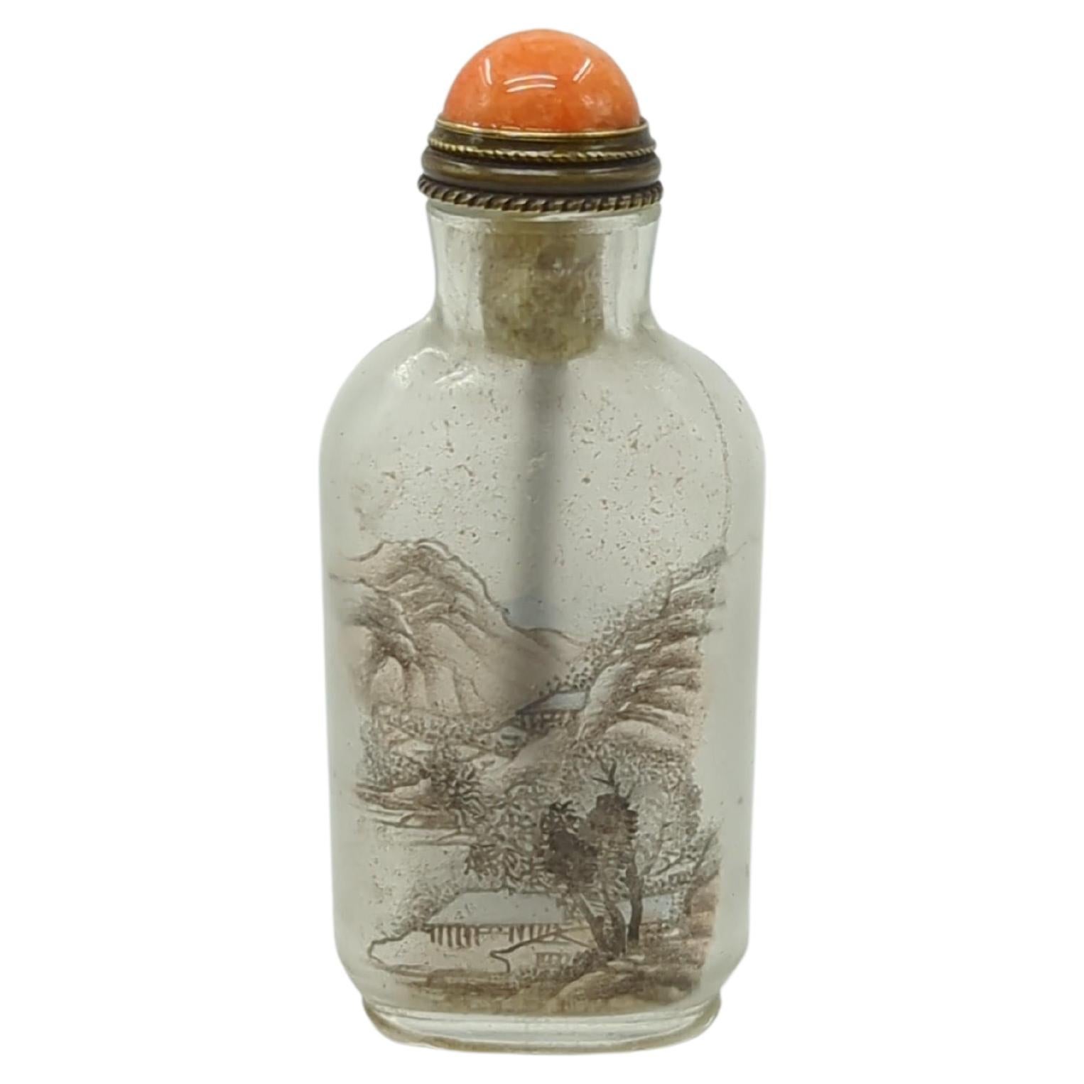 Antike chinesische innen bemalte Mini-Schnupftabakflasche Shanshui Shanshui, späte 19.-20. Jahrhundert