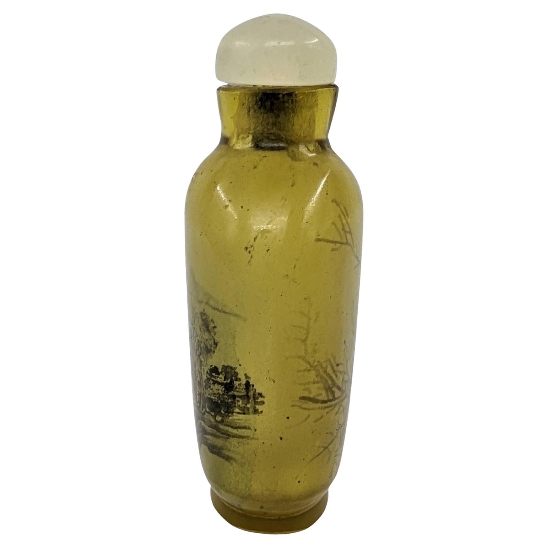 Mini bouteille de parfum chinoise ancienne en verre jaune peint à l'intérieur République 20c IPSB Bon état - En vente à Richmond, CA