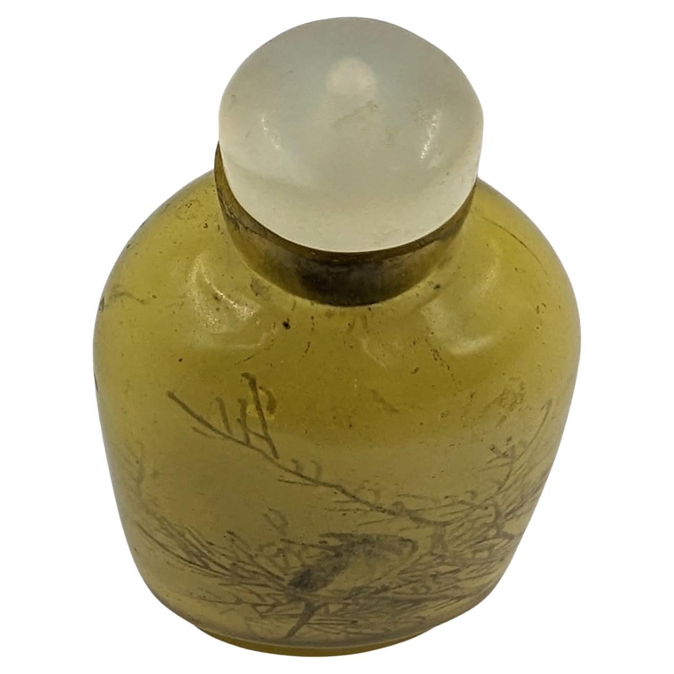 Mini bouteille de parfum chinoise ancienne en verre jaune peint à l'intérieur République 20c IPSB Unisexe en vente